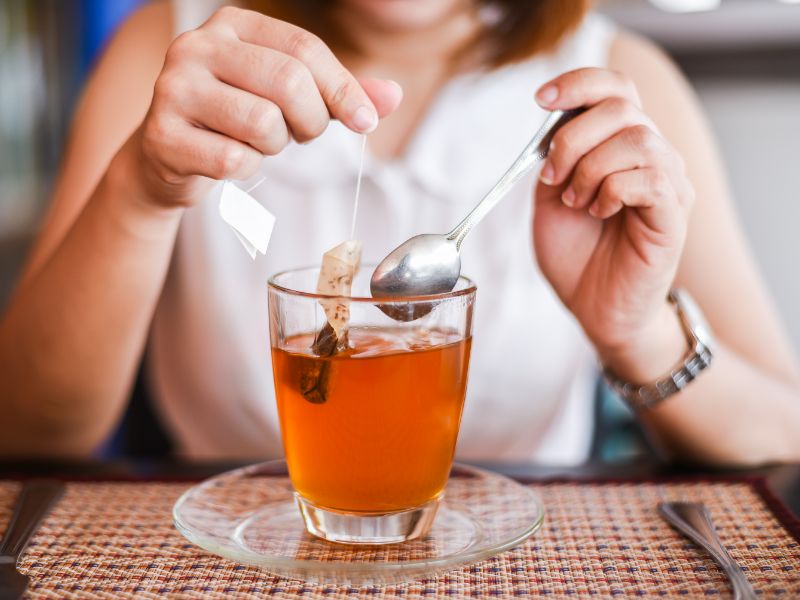 My friend making Chamomile tea as a natural sleep aid remedy