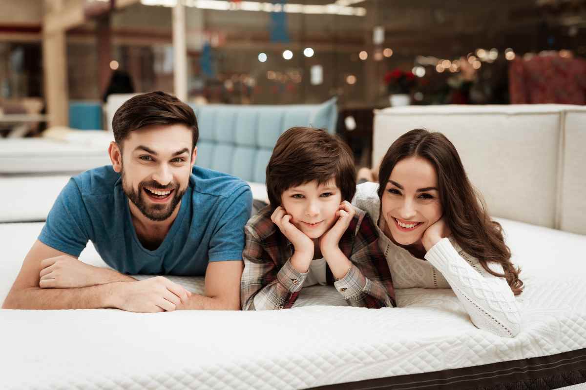 a family choose the best mattress at store