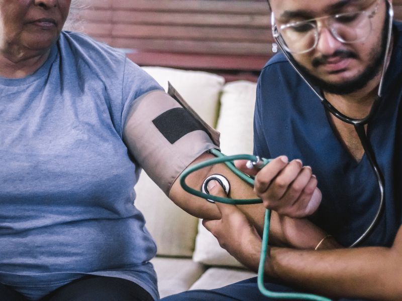 My friend is checking a patient's blood pressure