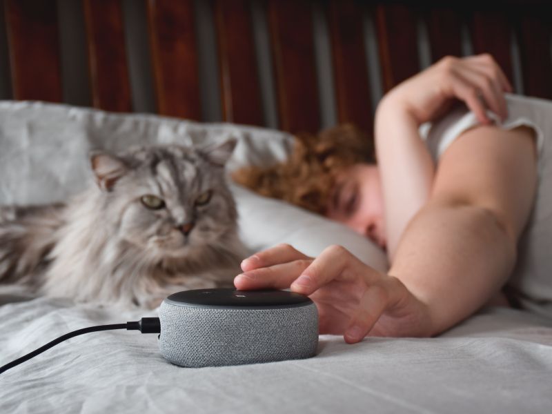 Smart bed with a speaker attached