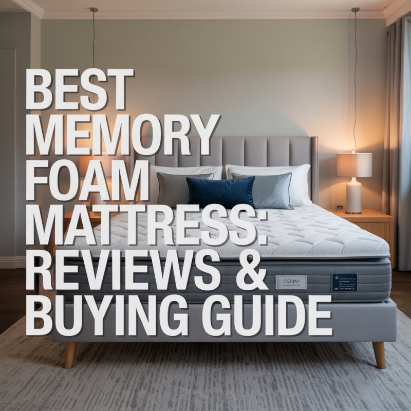 Best Memory Foam Mattress: Reviews & Buying Guide, large modern white text aligned left on a realistic background, high-resolution image (1024x1024)